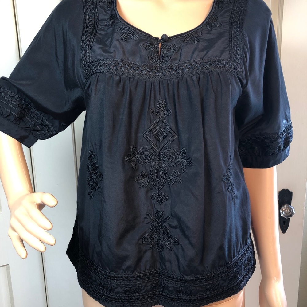 Lucky Brand Silk/Cotton Embroidered Blouse XS